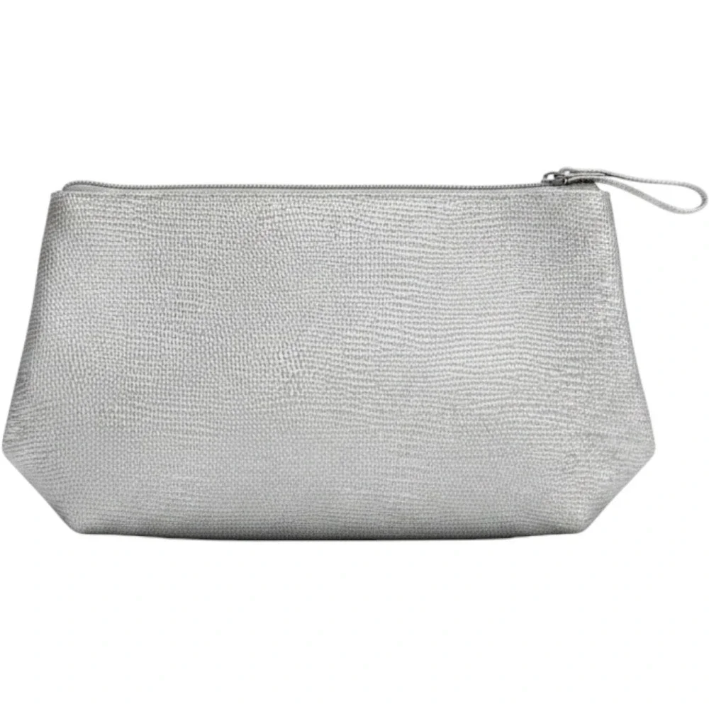 Lancome Pewter Lizard Embossed Cosmetic Bag Makeup Pouch Front‎ Pocket
